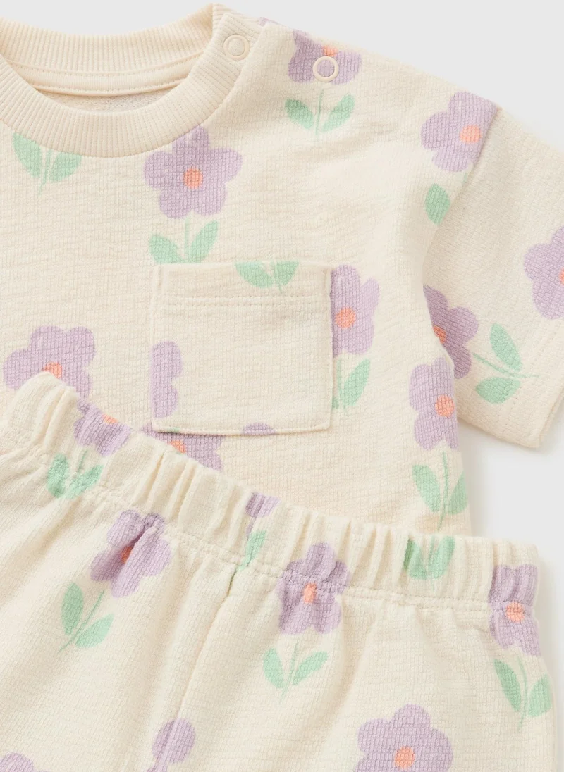Matalan Baby Cream Flower Top & Shorts Set